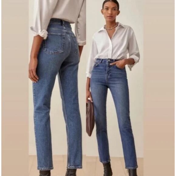 Reformation Liza High Rise Straight Cropped Jeans Laguna Size 25 - Picture 1 of 16